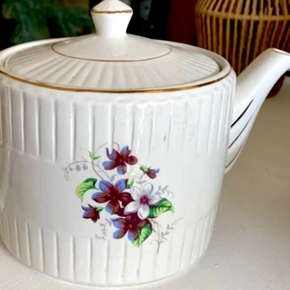 Vintage Violet Floral China Teapot
